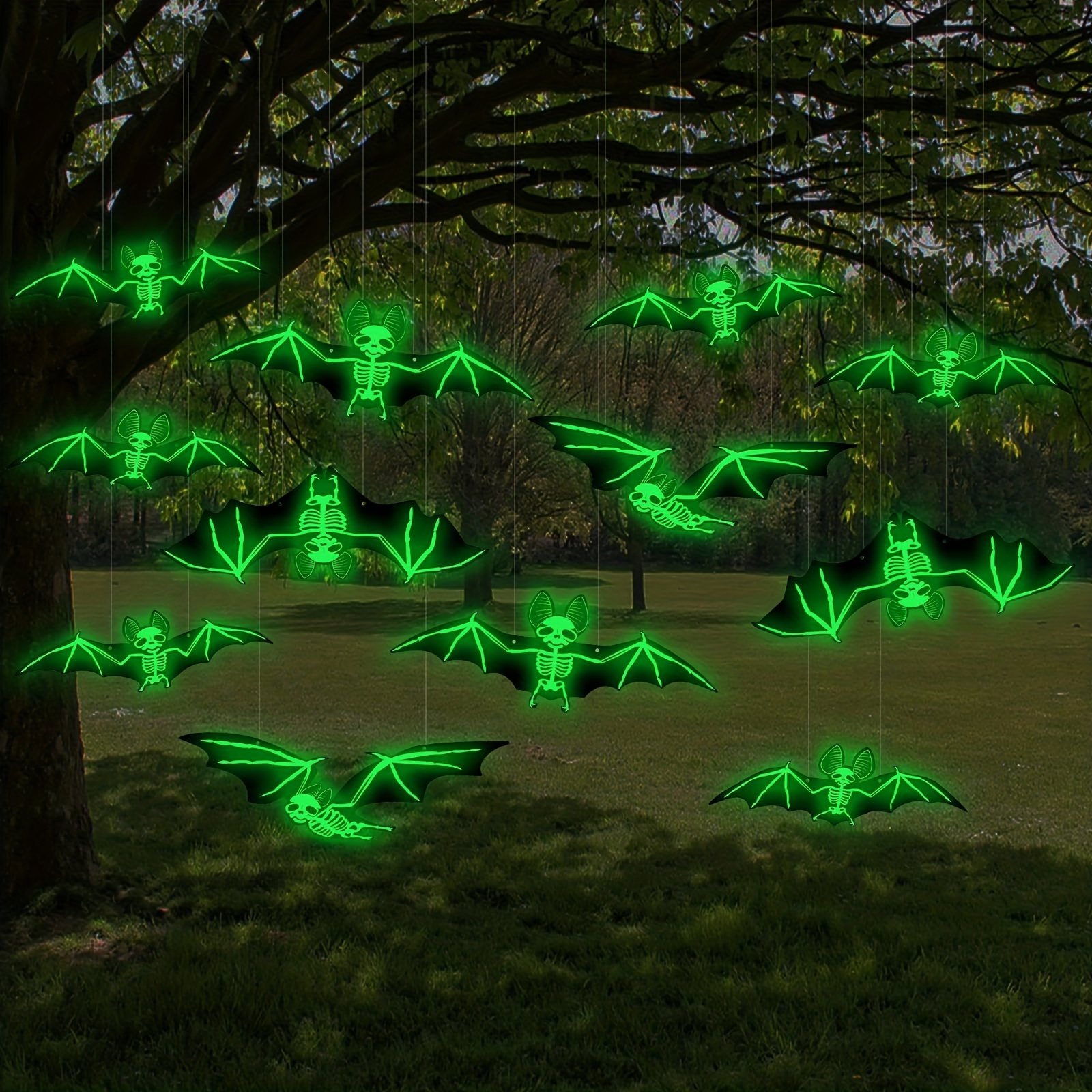 Here We Glow Green Tossed Bats Glow in the Dark Fabric - 703081211234