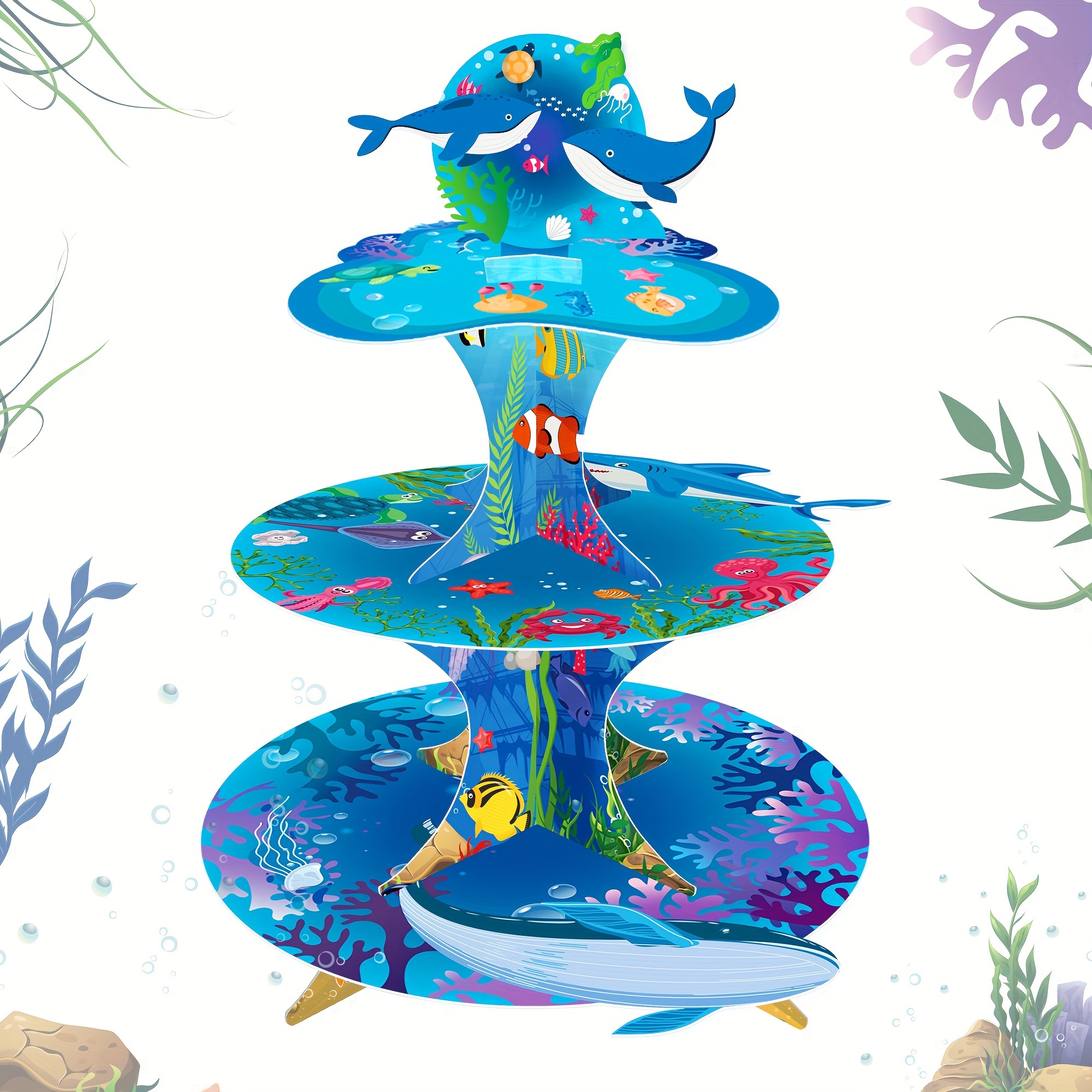 3 Tier Cupcake Stand Holder Cupcake Tower,abstract ocean fish