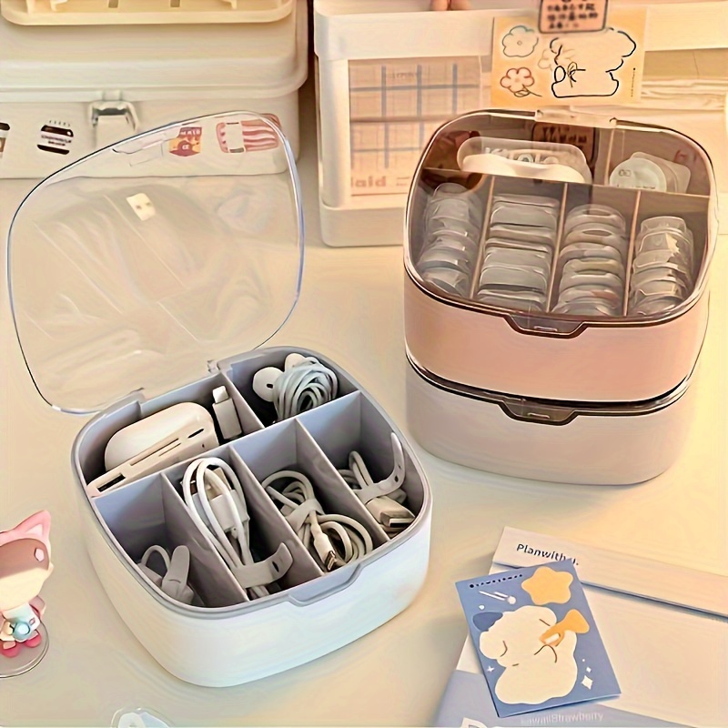 Multifunctional Storage Box With Clear Lid, Charging Cable Organizer, Portable  Storage Box For Hair Ties, Desktop Organizer And Accessories, Cute Cleaning  Desktop Organizer - Temu