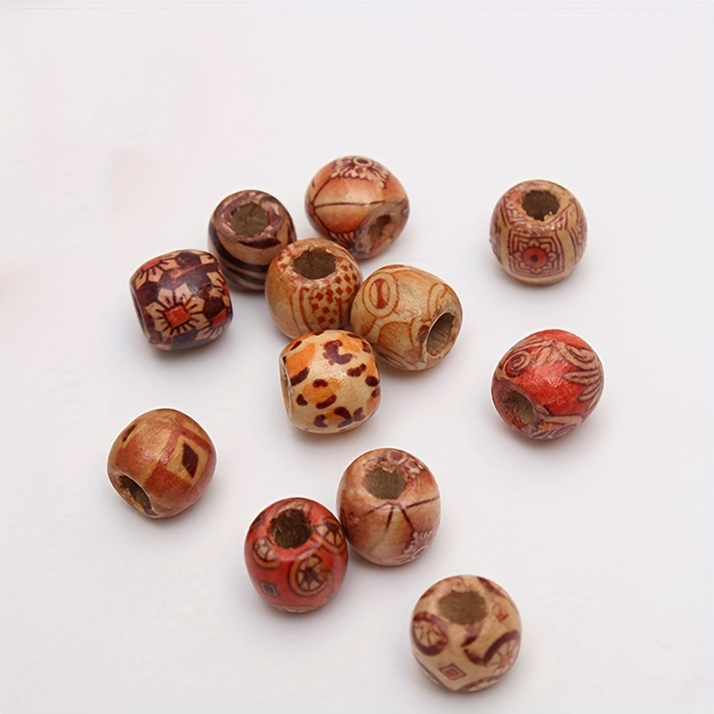 100pcs Natural 10mm Painted Wooden Beads Round Loose Beads Bulk