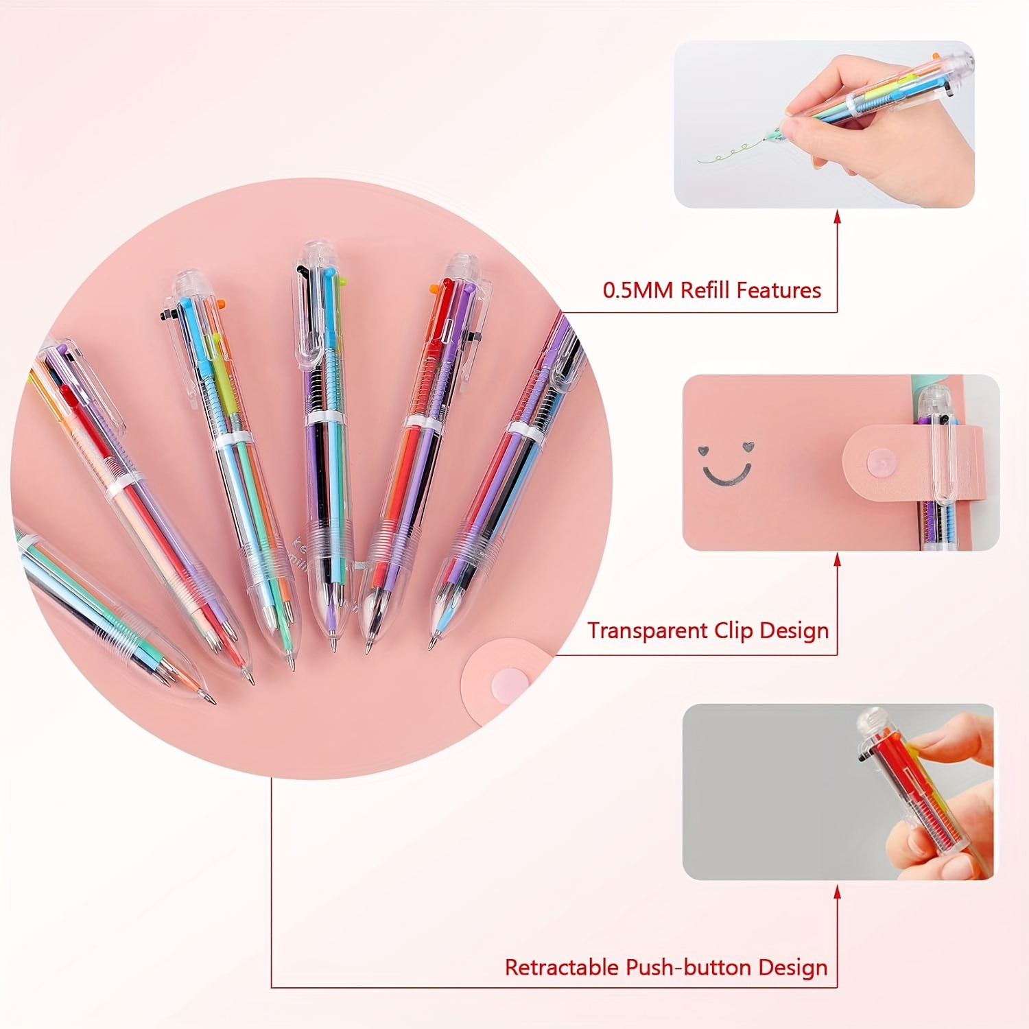 4 Confezioni Di Penna A Sfera Multicolore Da 0,5 Mm Con 6 Colori, 6 Penne A  Sfera Retrattili In 1, Penna A Sfera Per Forniture Da Ufficio Scolastiche E  Regalo Per Studenti Bambini