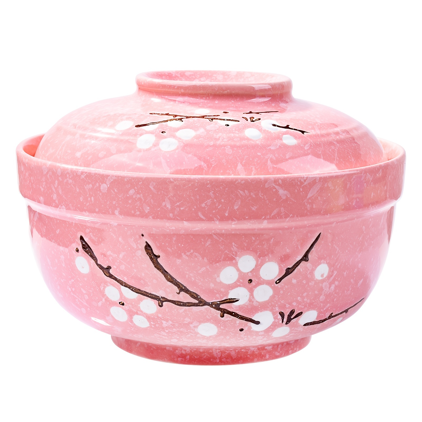 Large Ceramic Ramen Bowl With Lid And Handle Cute Japanese - Temu