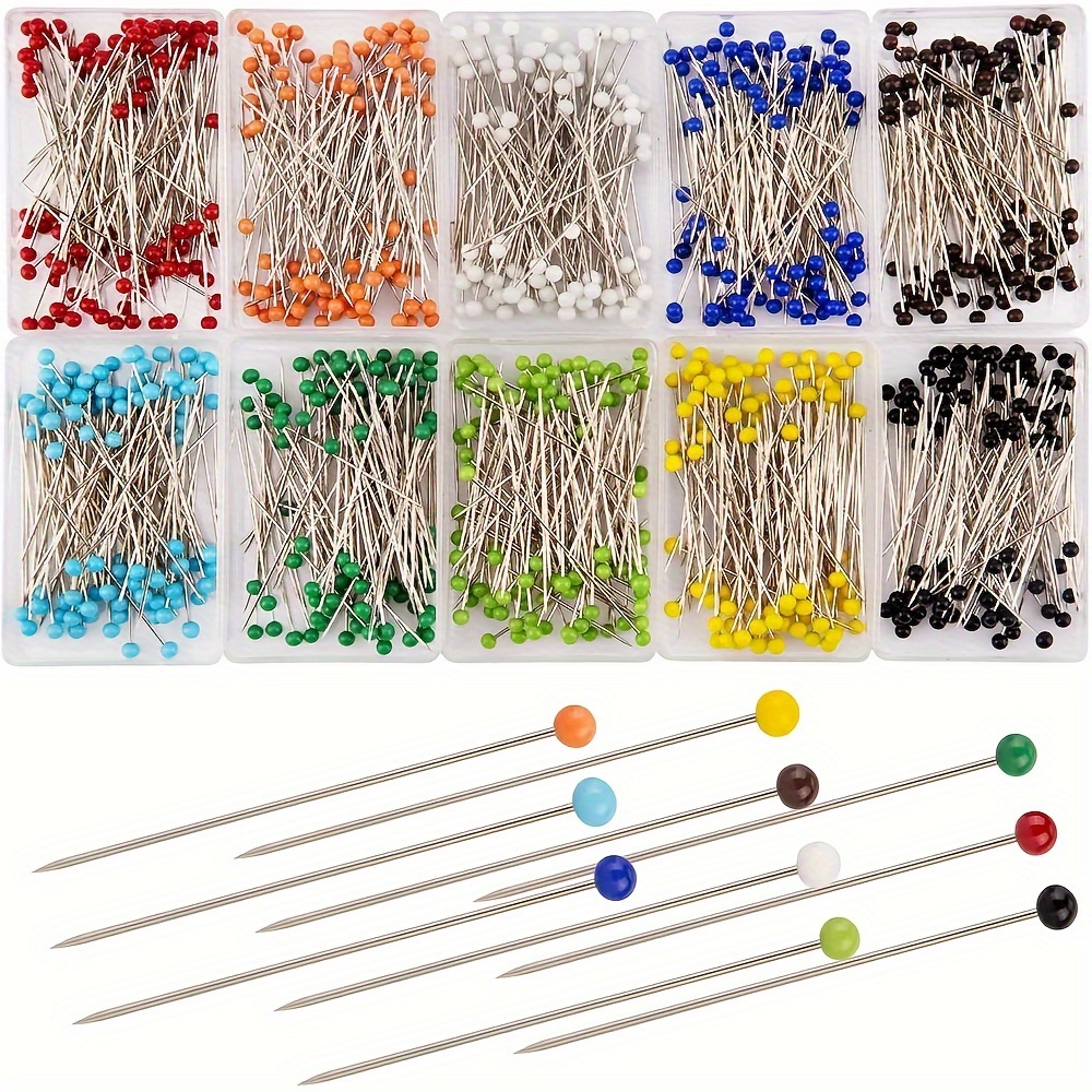 100 Pcs/boxes 38mm Fashion Sewing Pins Colored Glass Head Bead Pin