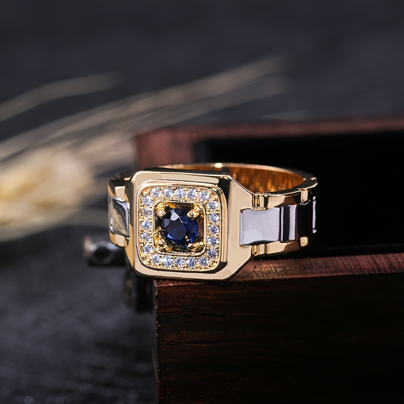 Men's Retro Stone Square Rhinestone Ring