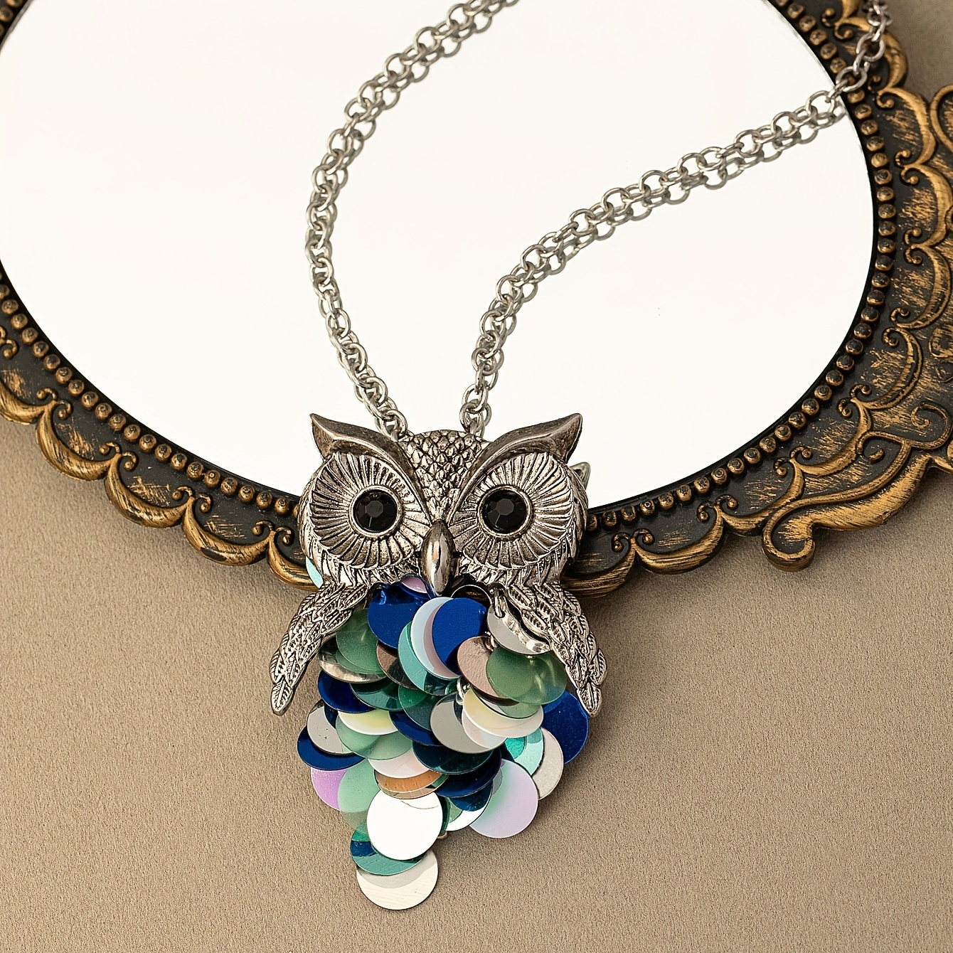 Boho Owl Pendant Long Necklace Vintage Style
