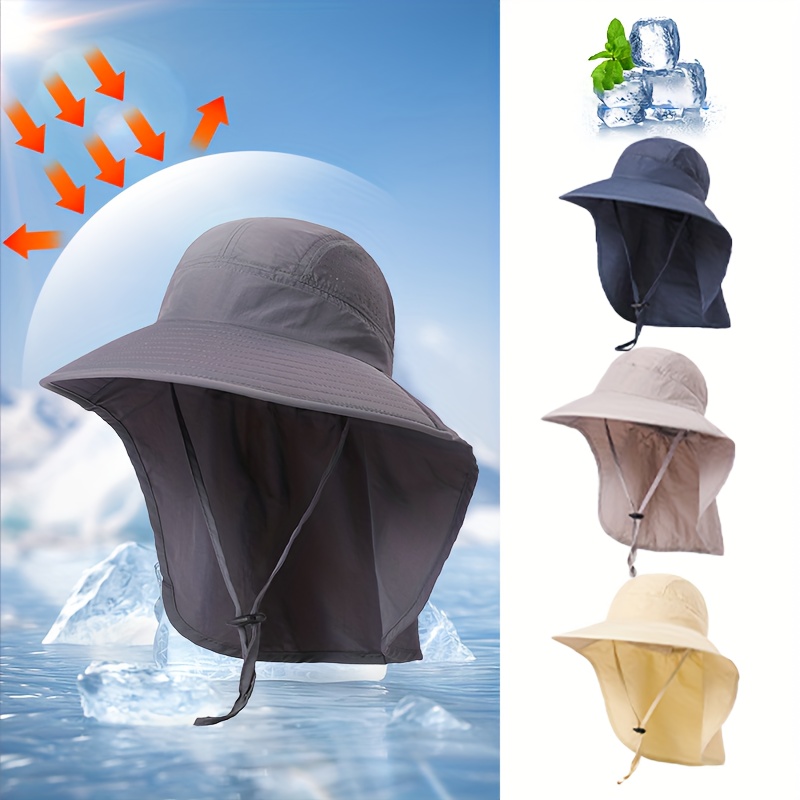 Black Sporty Quick Dry Hat, Men's 1pc Outdoor Waterproof Wide Brim Bucket Hat Camping Climbing Sunshade Breathable for Fishing,Temu