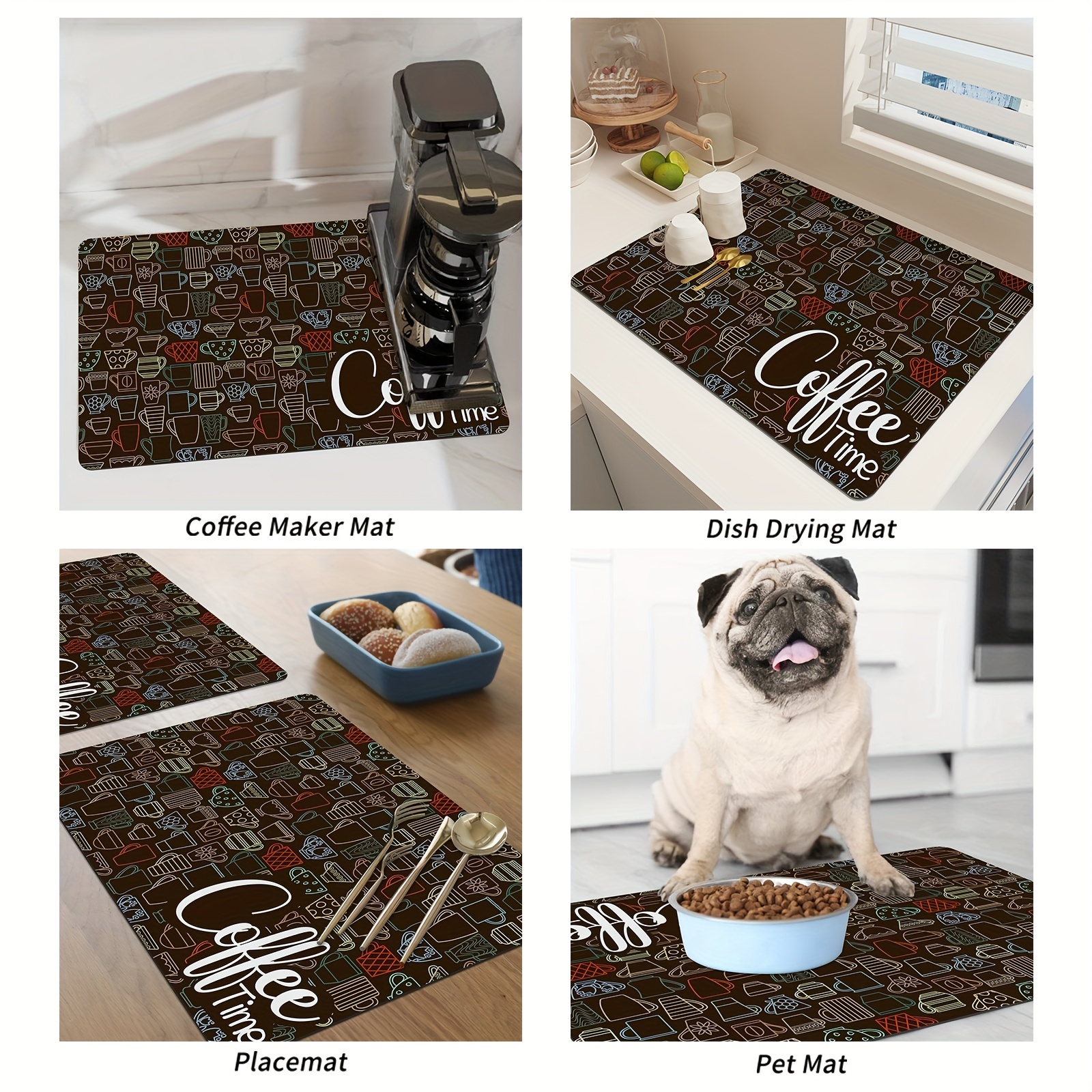 Rubber Dish Drying Mat, Green Palm Leaf Pattern Dish Drying Mat, Soft  Diatom Mud Draining Pad, Non-slip Absorbent Wear-resistant Coffee Machine  Mat, Pet Mat, Placemat For Countertop Dining Patio Table Decorations 