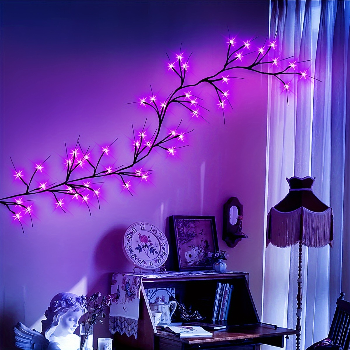 

1pc 48 Led Branches Garland String Lights, 1.7m/5.57ft Willow Vine Twig Decorations, Waterproof Light Usb Operated Fairy Light For Wall Bedroom Home Fireplace Mantle Indoor Valentine's Day Decor