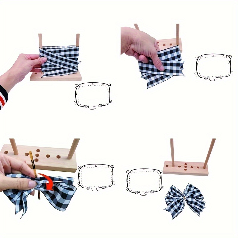 Extended Bow Maker for Ribbon Wreaths Wooden Bow Making Tool with Twist  Ties Ribbon Bow Maker for Halloween Christmas Party