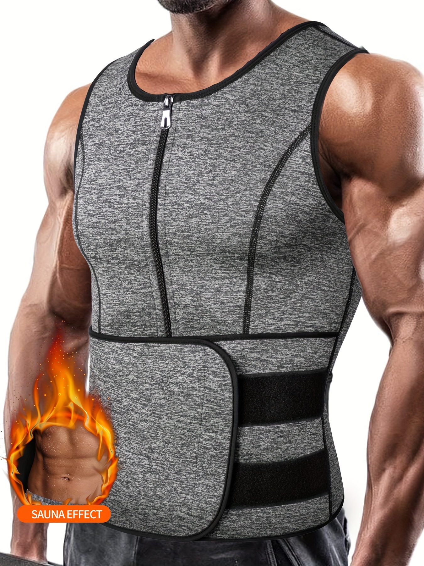 Men Gynecomastia Compression Tank Top Sweat Vest Fitness Body Shaper Shirt  Belt