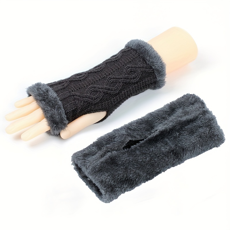 1 paire Gants Pour Homme double Épaissi Laine Tricotée Doublé De Polaire  Hiver Pour Dans Port Quotidien , Bleu Marine, Mode en ligne