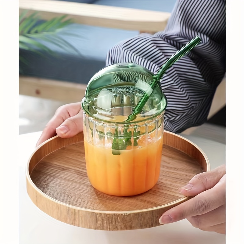 Heat Resistant Glass Tumbler With Dome Lid And Straw - - Perfect