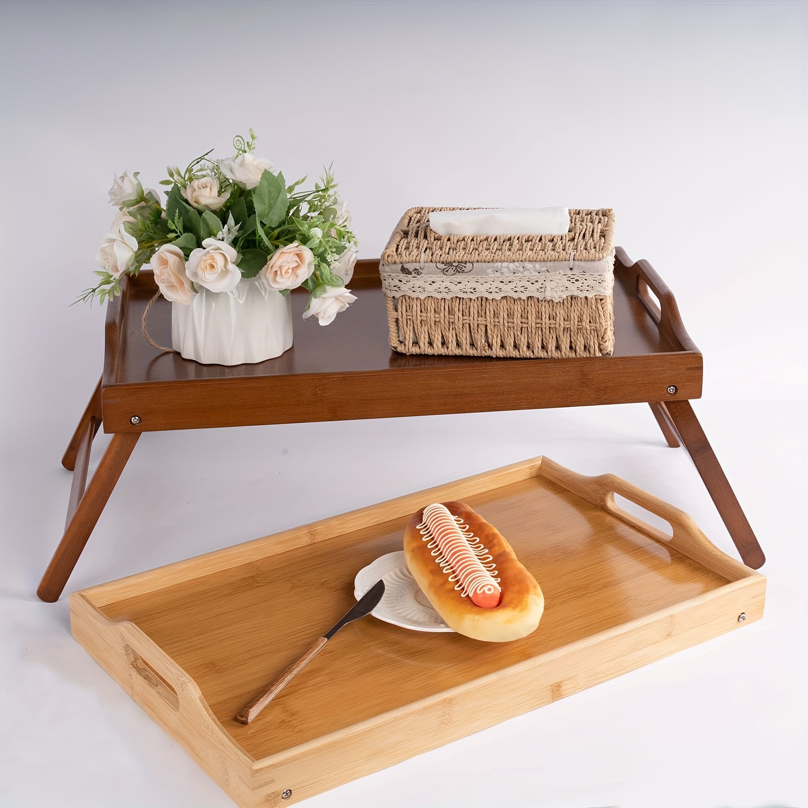 Foldable Bamboo Bed Tray Breakfast Table Serving Tray Bed Table Stand  Portable