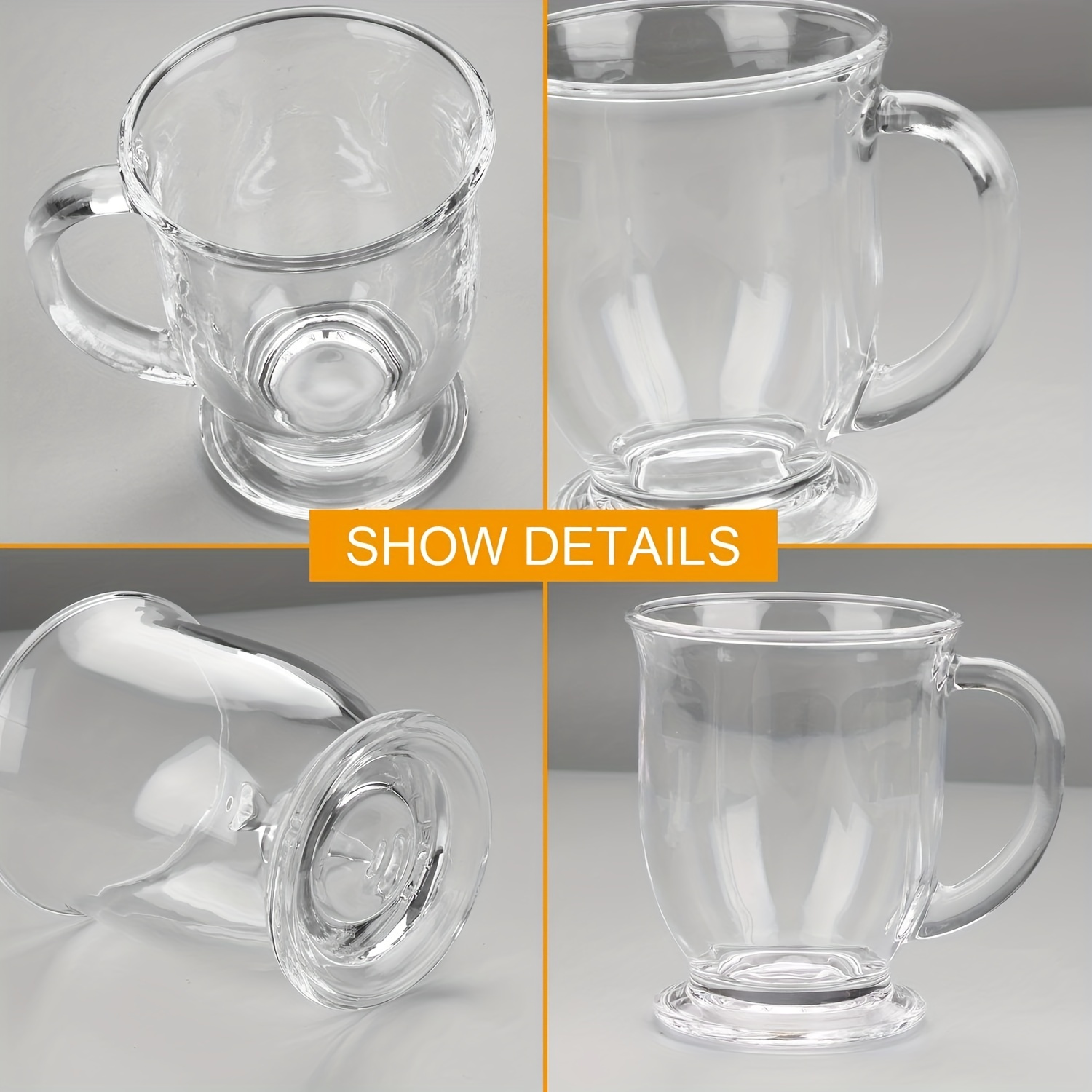 6 x Clear Glass Latte Cappuccino Tea Coffee Cups Mugs Hot