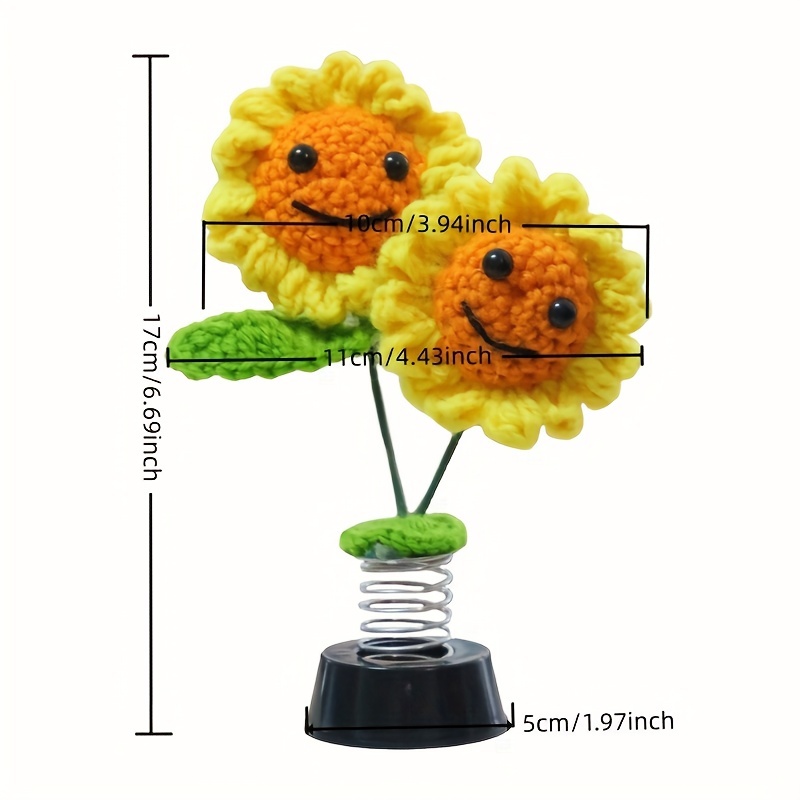 Shaking Sunflower Car Accessories Dashboard Decorations, Smiley Handmade Knitted for Car Interior Home Office Desk Decoration