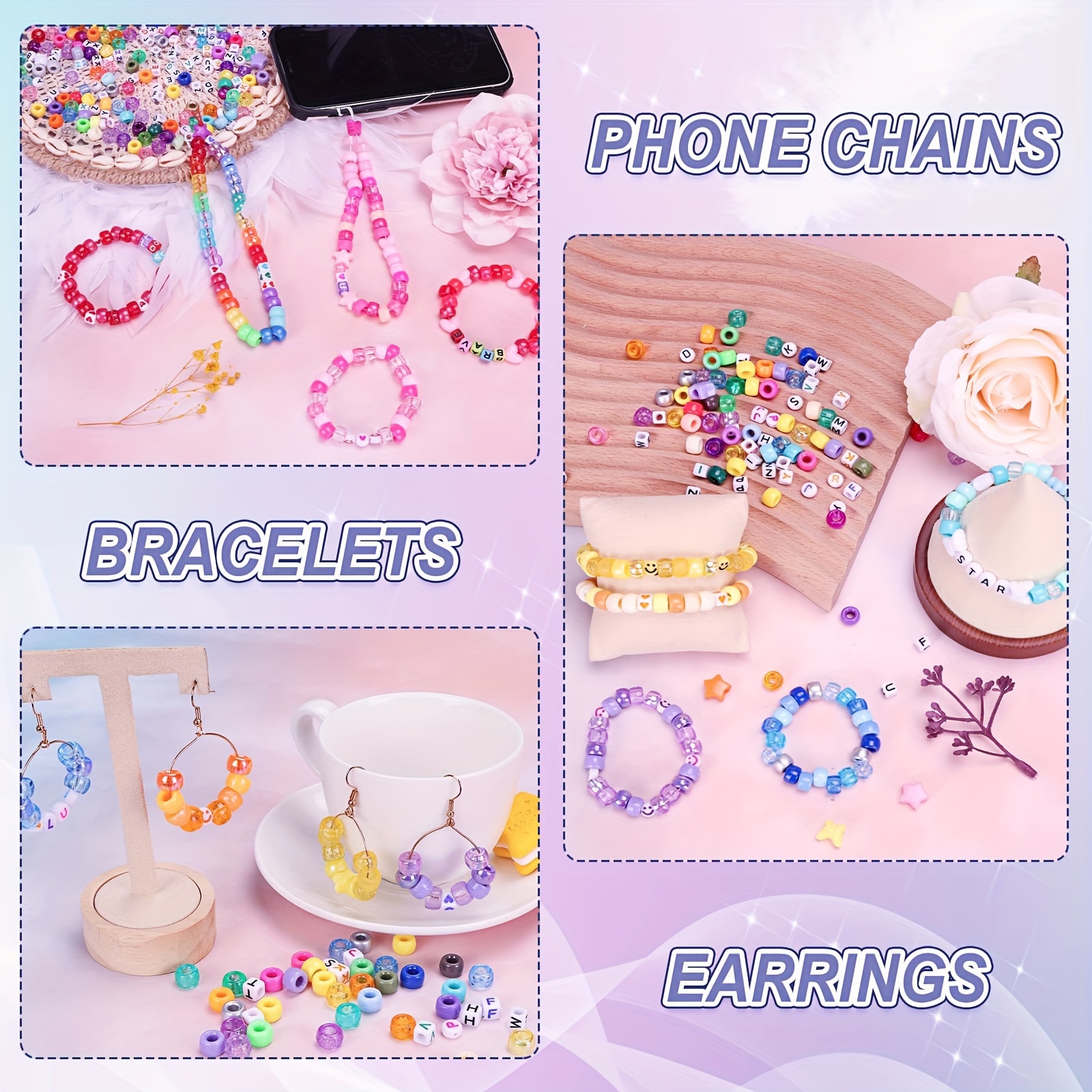 MIIIM 3400pcs Kandi Bracelet Kit, 48 Colors 2400pcs Rainbow Pony Beads, 800pcs Letter Beads, 150pcs Smiley Face Beads, Pony Beads for Bracelets