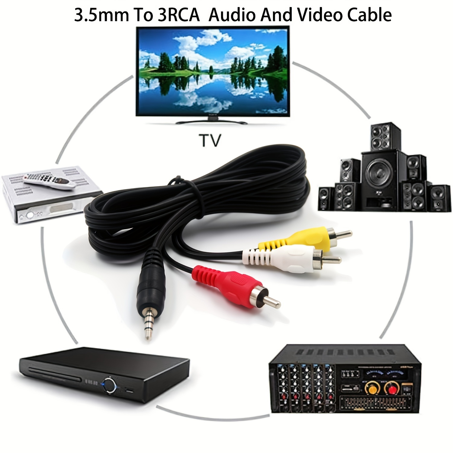3,5 mm AUXILIAR ángulo a 3 RCA 3RCA AV audio video DVD HDTV HD TV  videocámara cable
