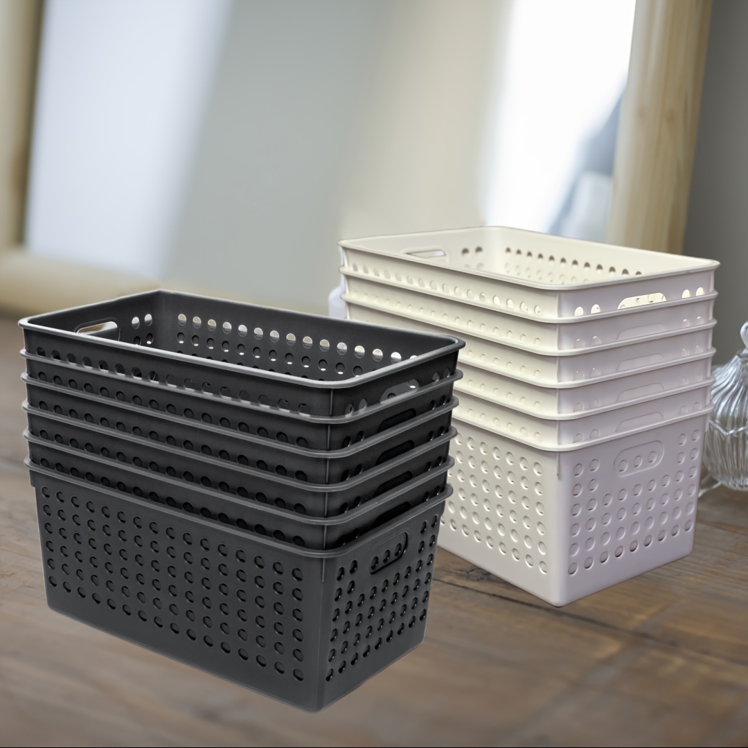 6pcs Plastic Storage Baskets, Small Pantry Baskets For Organizing, Woven Basket Organizer Basket Bins For Shelves, Organizer And Storage For Bathroom, Bedrooms