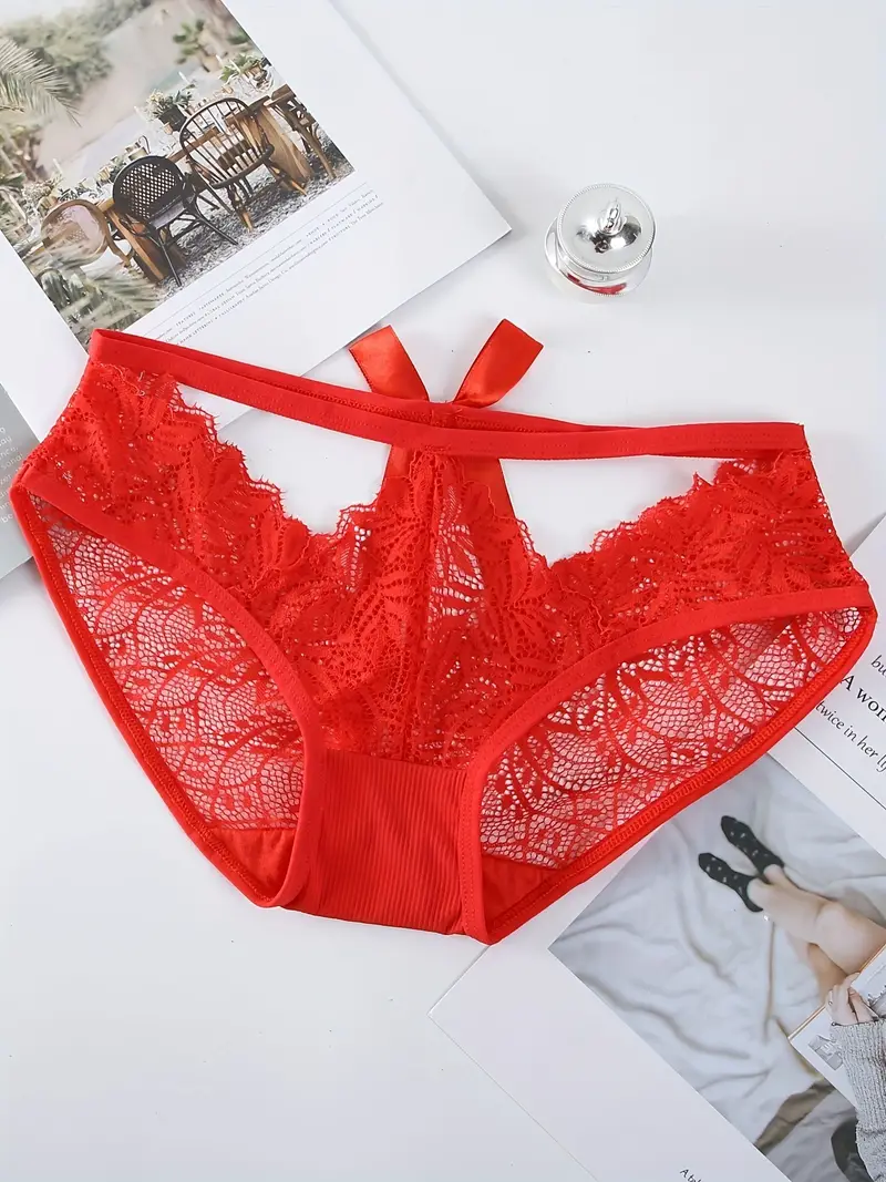 Floral Lace Mesh Briefs Hollow Bow Intimates Panties Women's - Temu