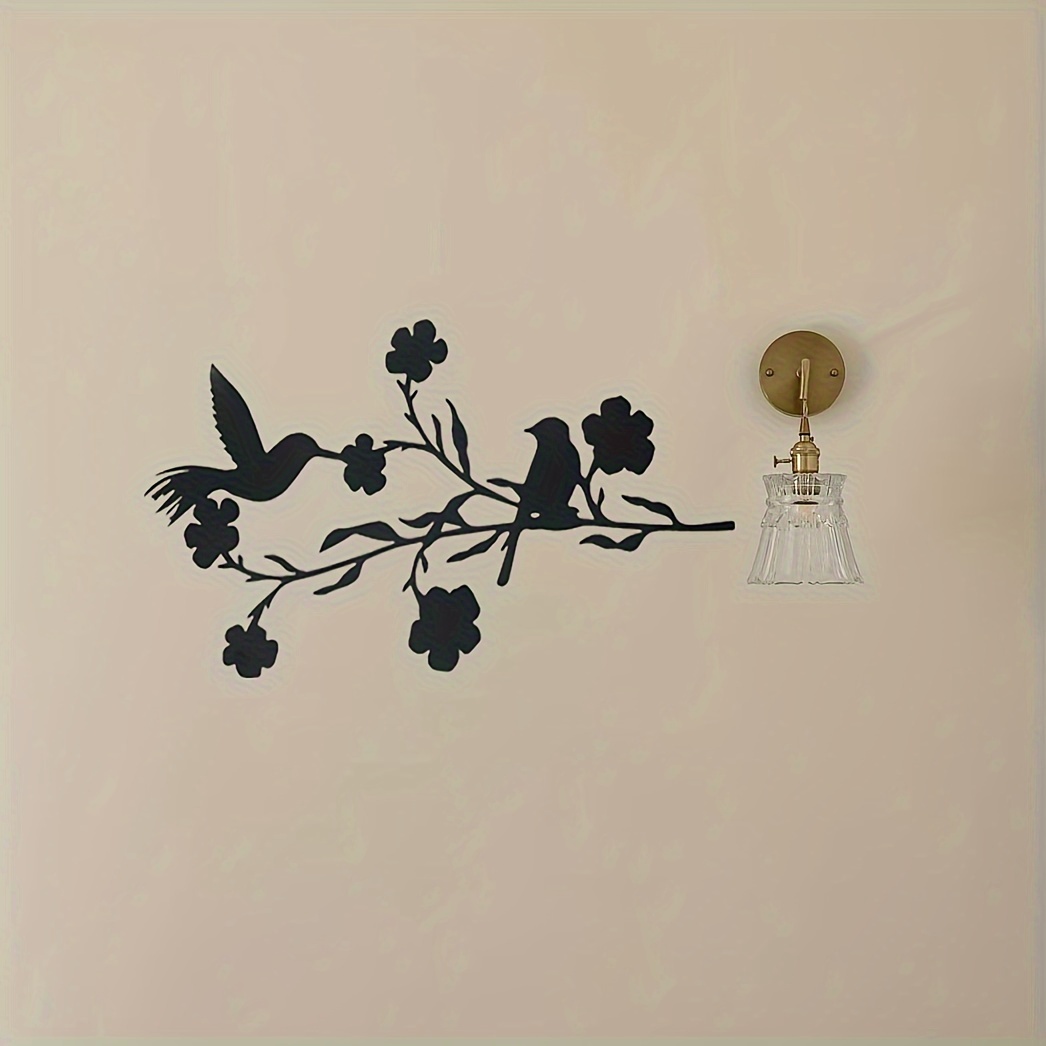 Black Metal Wall Hooks, Wire Frame Stenciled Bird Silhouette Coat