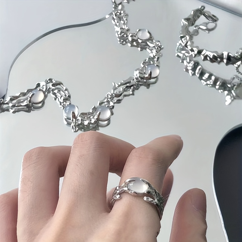 Y2K Style Hollow Out Adjustable Moonstone Finger Ring