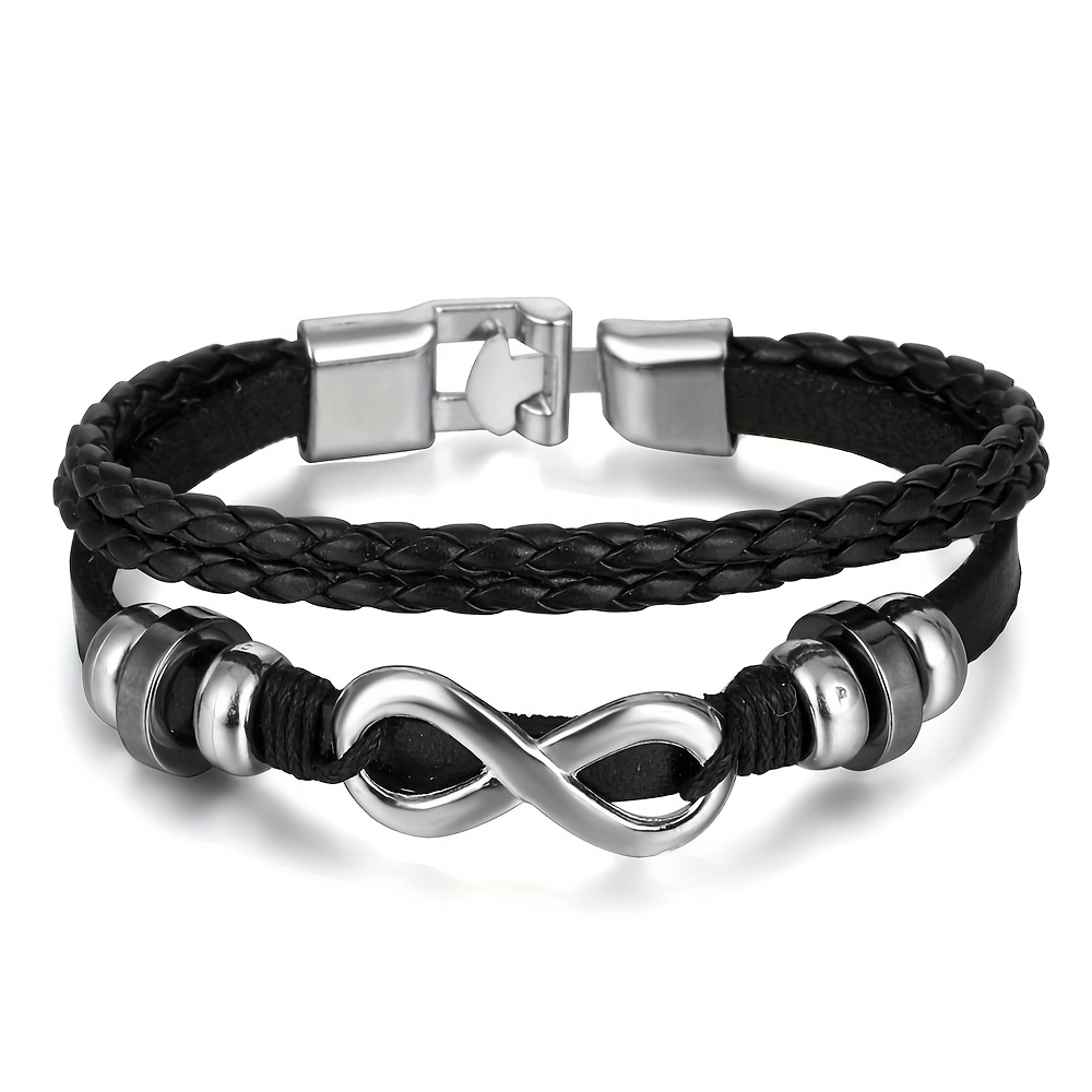TEMU Pulsera tejida de cuero PU negro con de , un accesorio de moderno para hombres. Un regalo de versátil adecuado para hijos o .