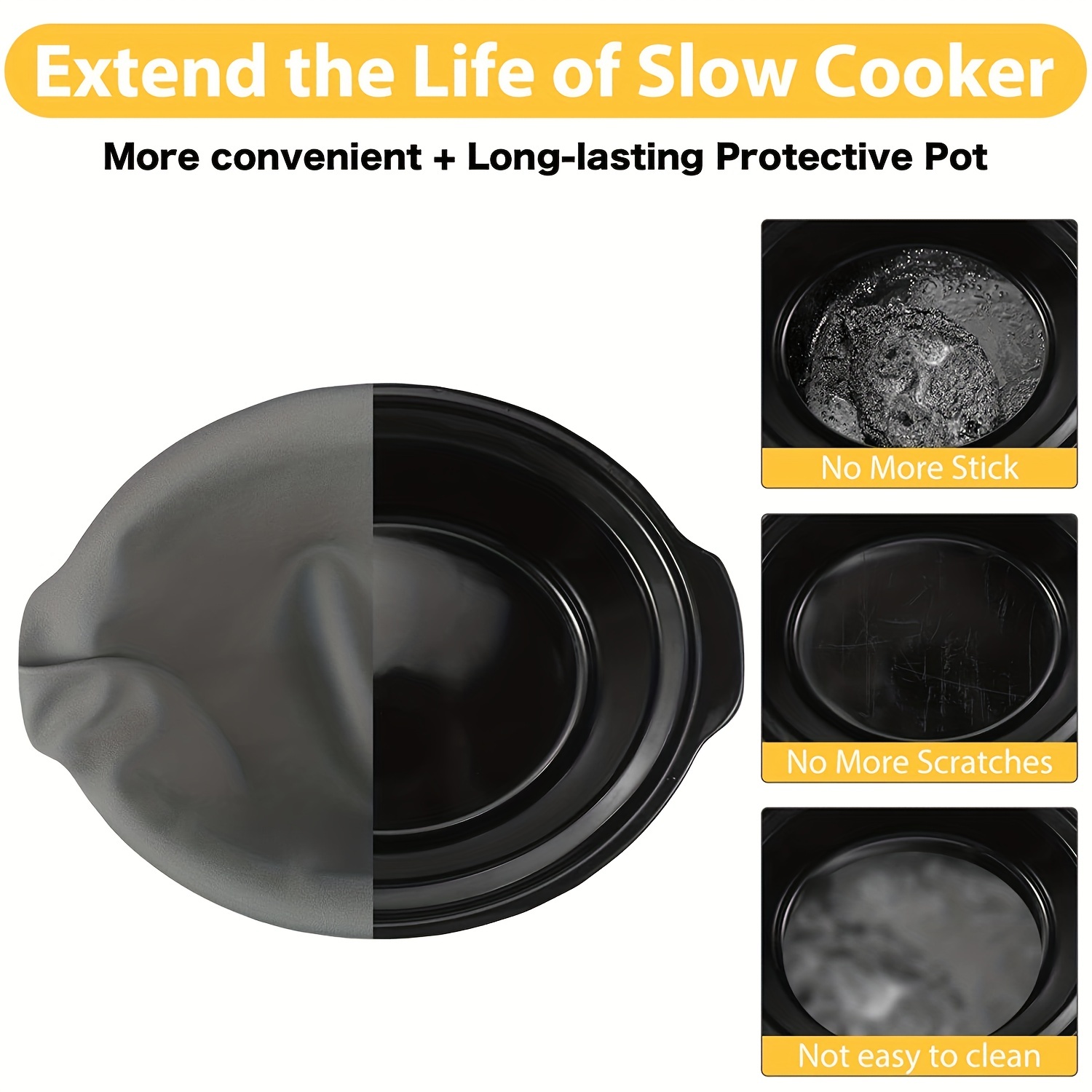 Leakproof Reusable Silicone Slow Cooker Liners for 6-8 Quart Crock-Pots -  Dishwasher Safe Cooking Bags for Oval or Round 7-8QT CrockPots - Save Time  and Effort with Easy Cleanup-Black