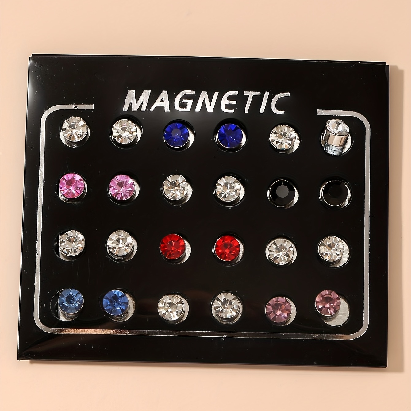 24pcs Multicolor Magnetic Rhinestone Stud Earrings Set