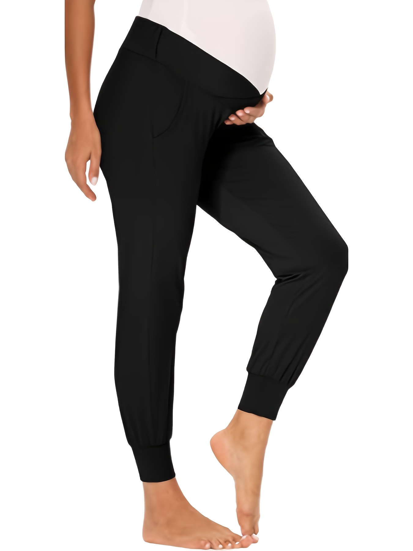 Maternity Casual Plain Active Pants Belly Support Pants For Temu