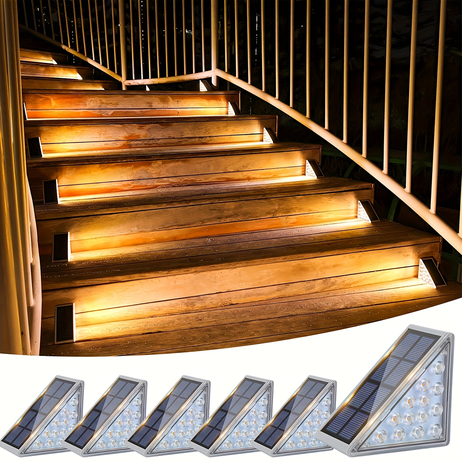13led Solar Step Lights, Outdoor Stair Lights Warm White Triangular Solar Deck Lights, Solar Powered Automatic Decorative Lights For Stair Courtyards, Driveways, , Front Doors, , Etc