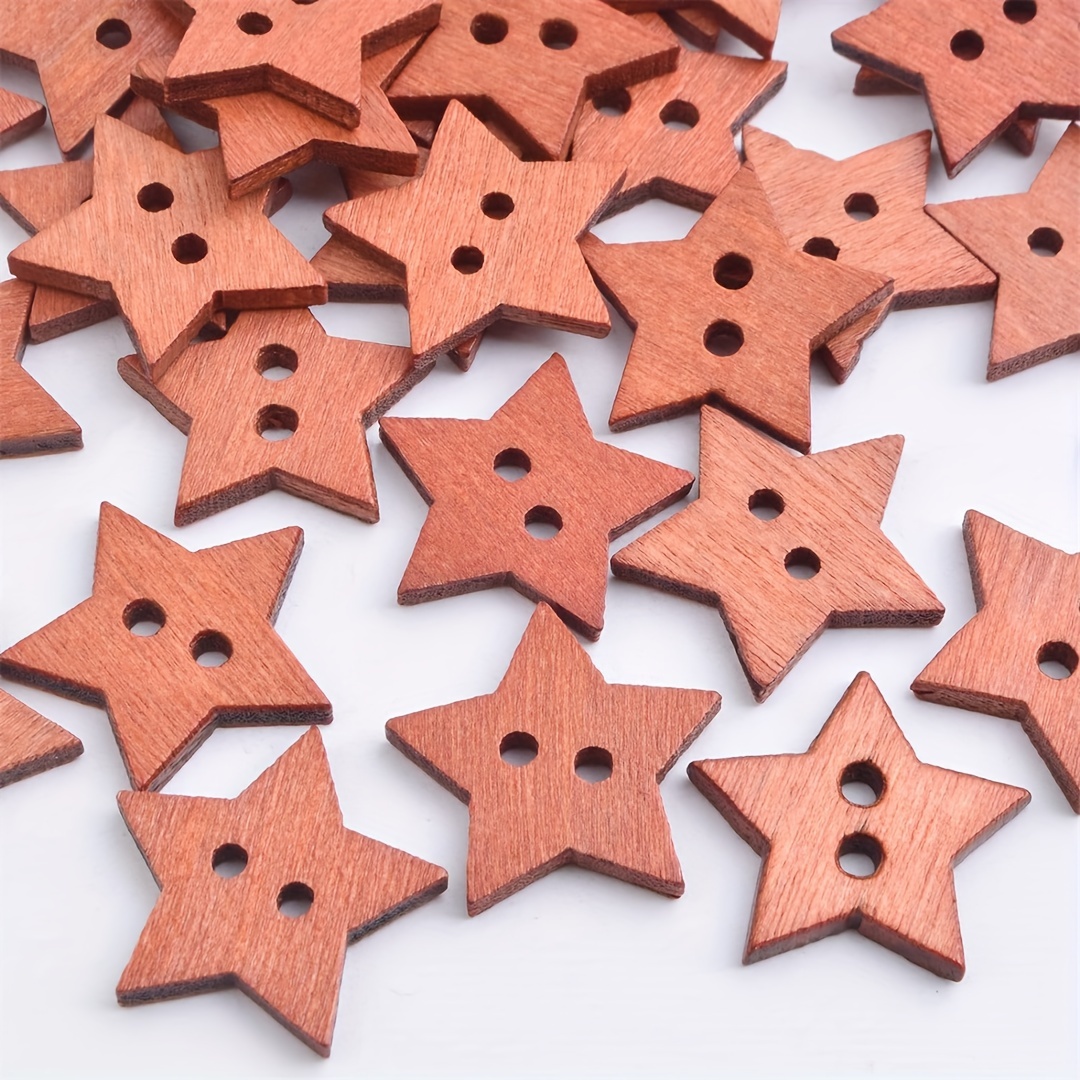 Wood Buttons For Crafts Mixed Pattern Wooden Buttons Star - Temu