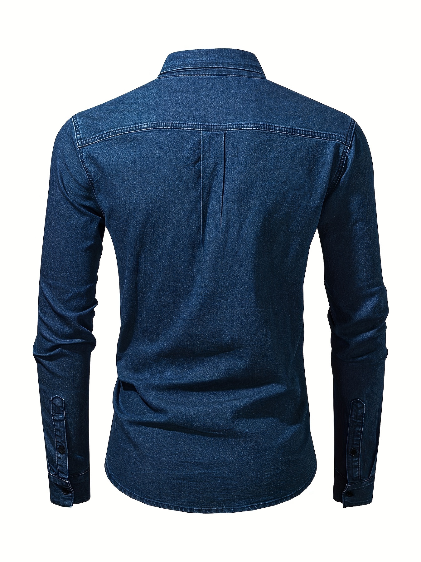 Men's Long sleeved Denim Shirt Button Henry Striped Shirt - Temu