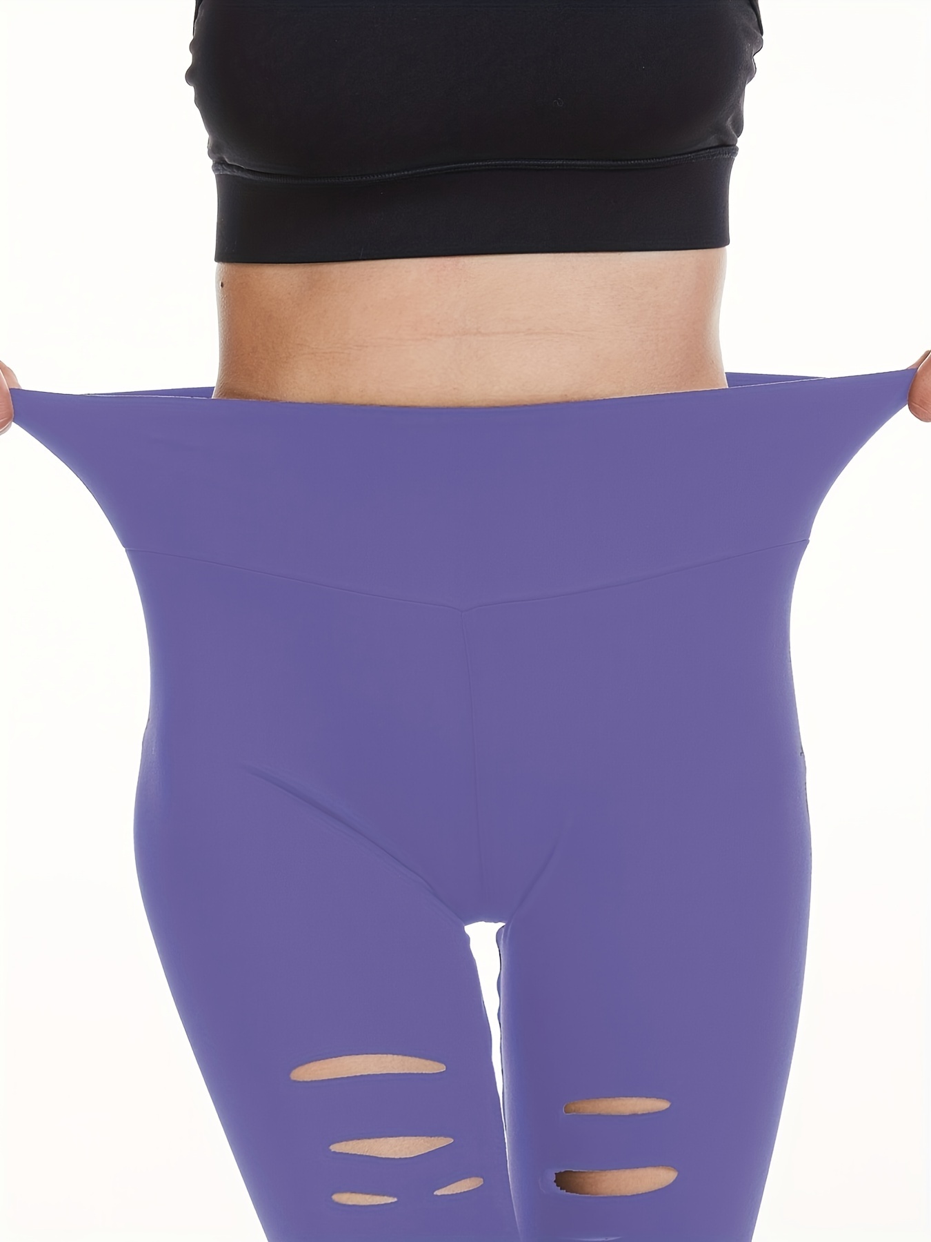 Women's High Waist Yoga Leggings Hollow Cutout Ripped Design - Temu