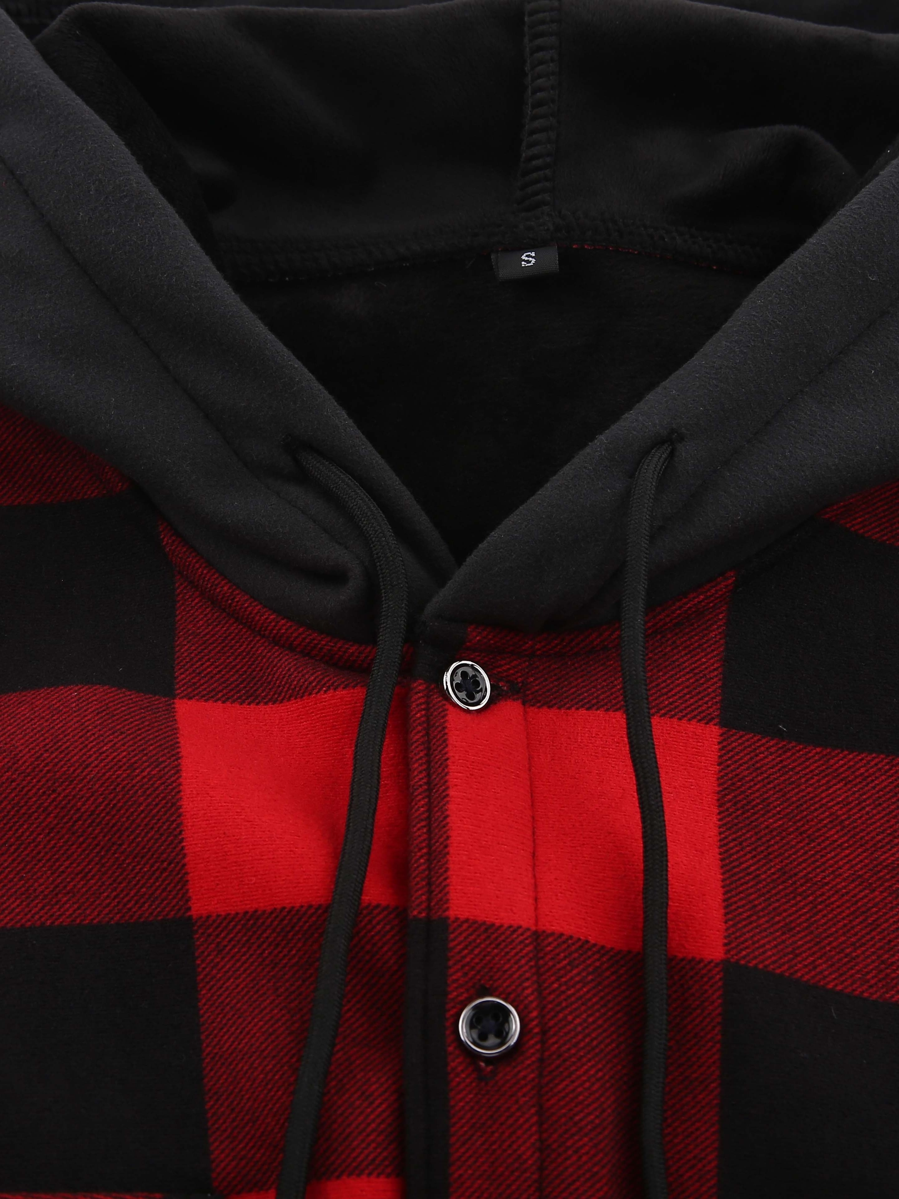 Men's Plaid Hooded Long Sleeve Shirt, Trendy Loose Comfy Shirt Jacket For  Spring Autumn