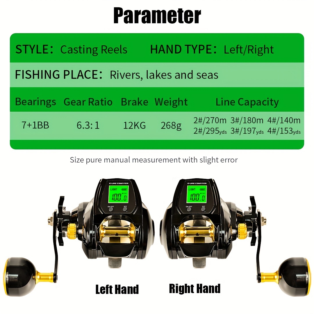 1pc 6.3:1 Gear Ratio Electronic Fishing Reel, Large Screen Counting  Baitcasting Reel, Digital Display Fishing Reel With 26.46LB Brake Force,  Fishing T