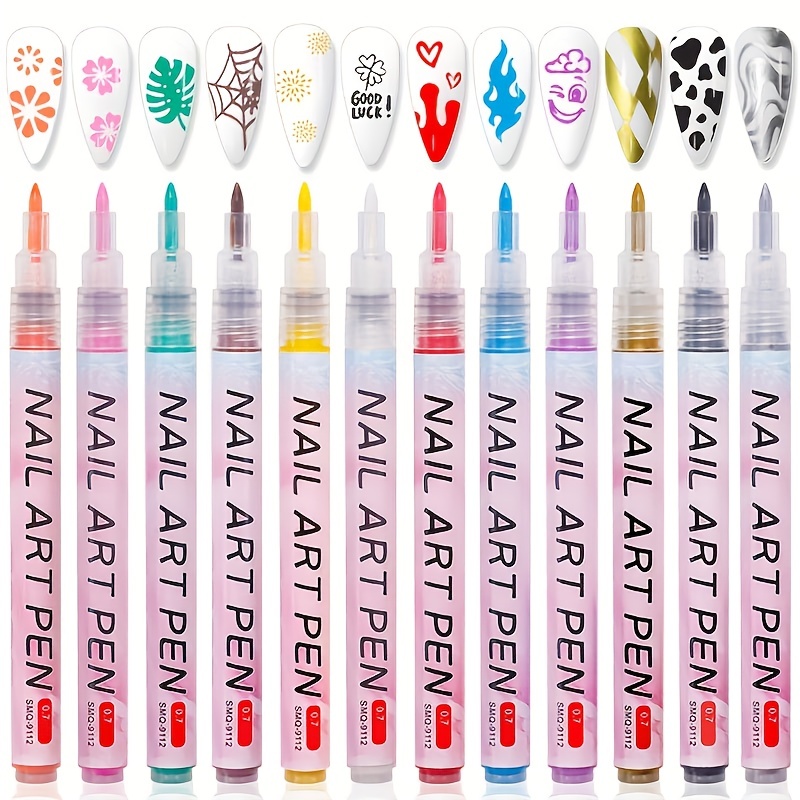 12 Color 3d Nail Art Pens Set Nail Polish Pens Nail Point - Temu