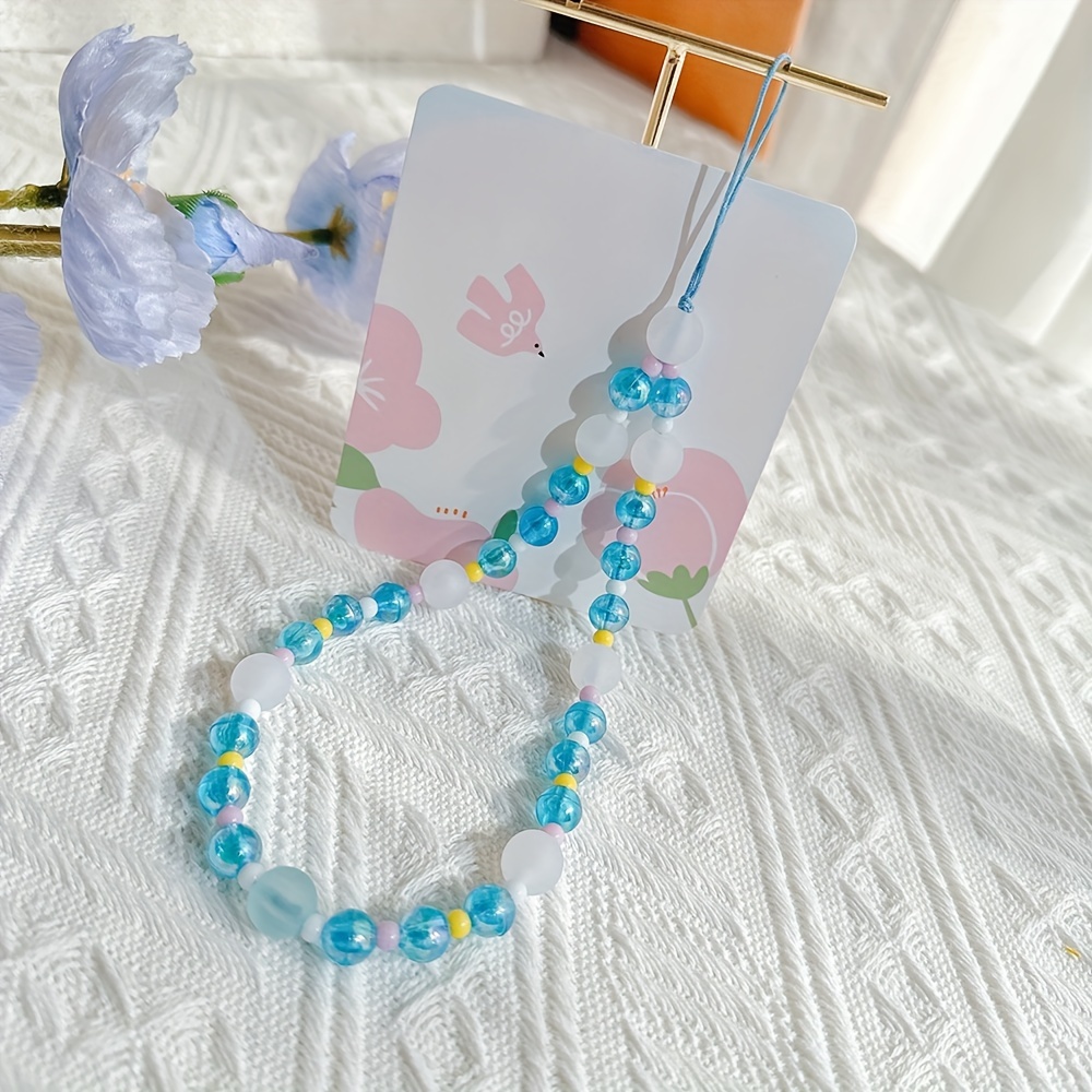 1pc Frosted Colorful Rice Beads Mobile Phone Chain Womens Blue