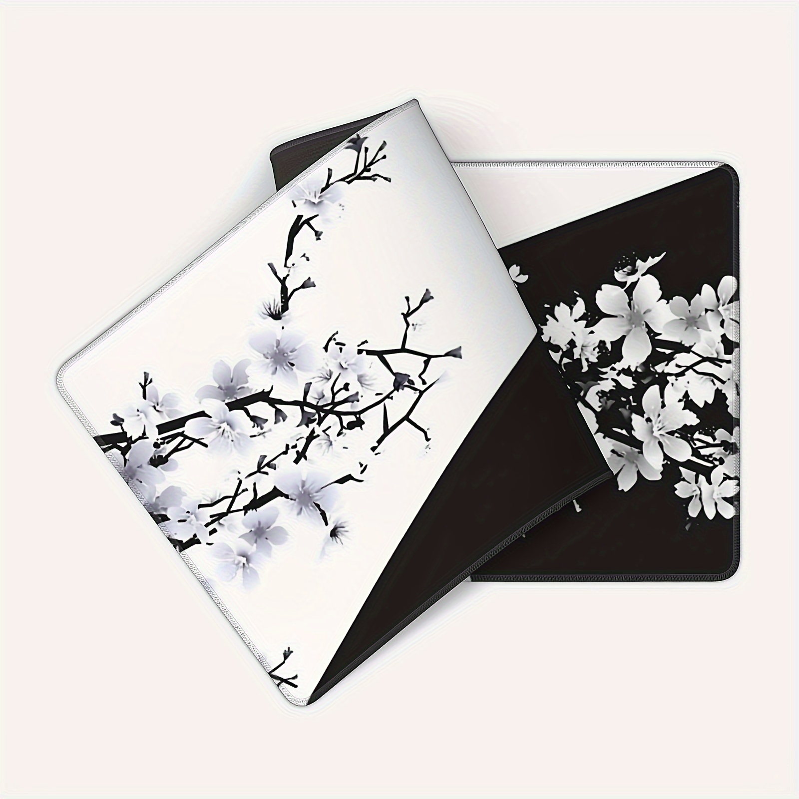 Generic - Tapis de souris noir blanc fleur de cerisier Sakura