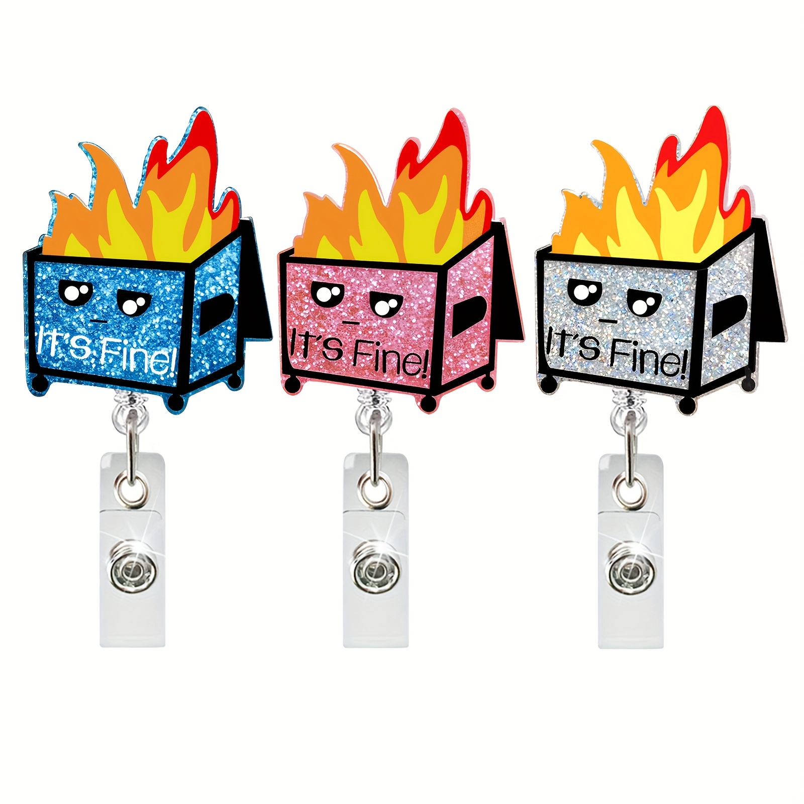 s Fine Glitter Badge Reel Holder Retractable Fire Cute - Temu