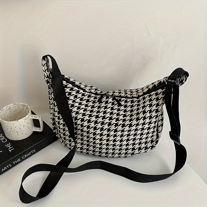 Tracolla per borsa con pelle e motivo Vintage check (Nero) - Donna, Tela