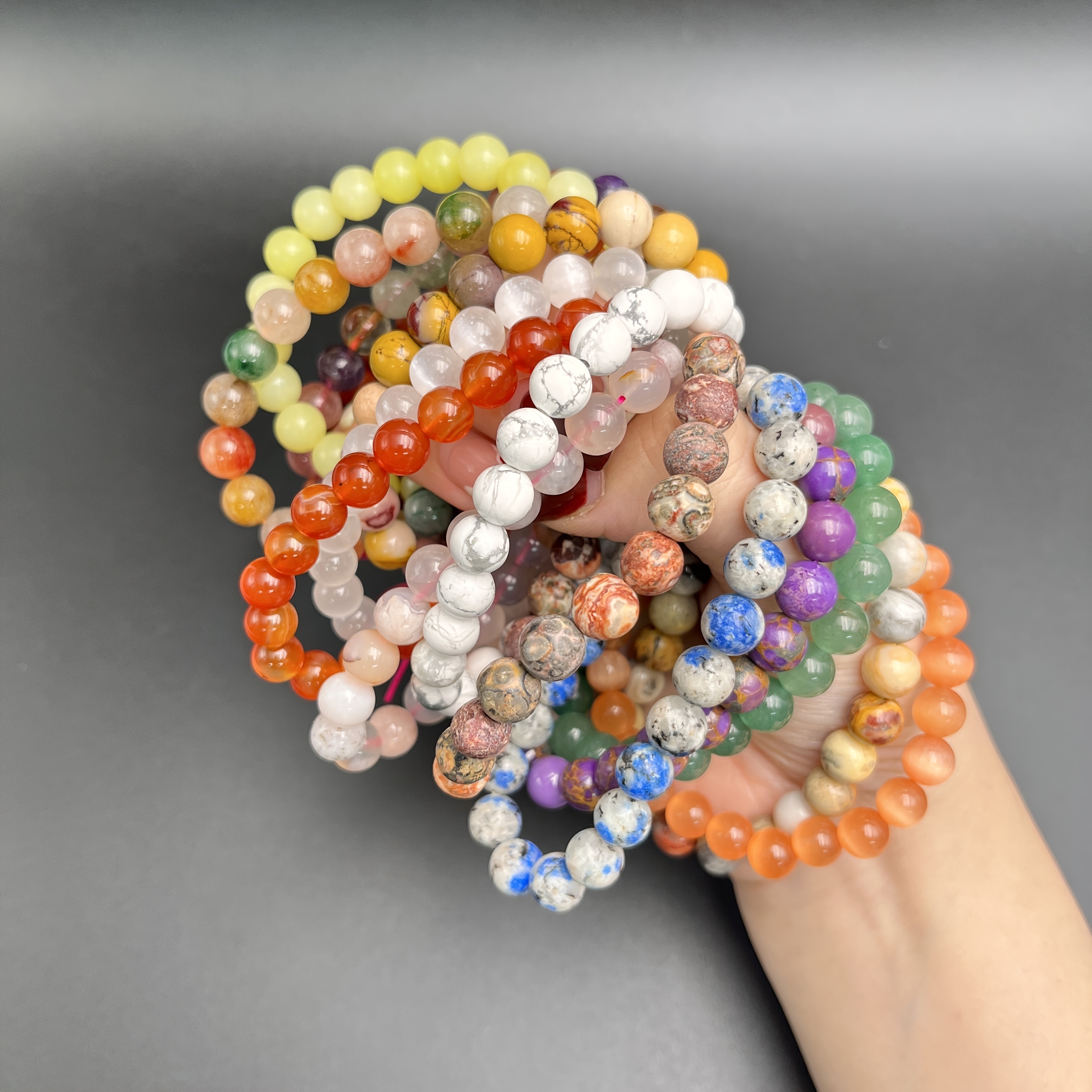 Natural Stone Bead Bracelet Elastic Stretch Bangle 6-10MM Round Bead  Multi-Style
