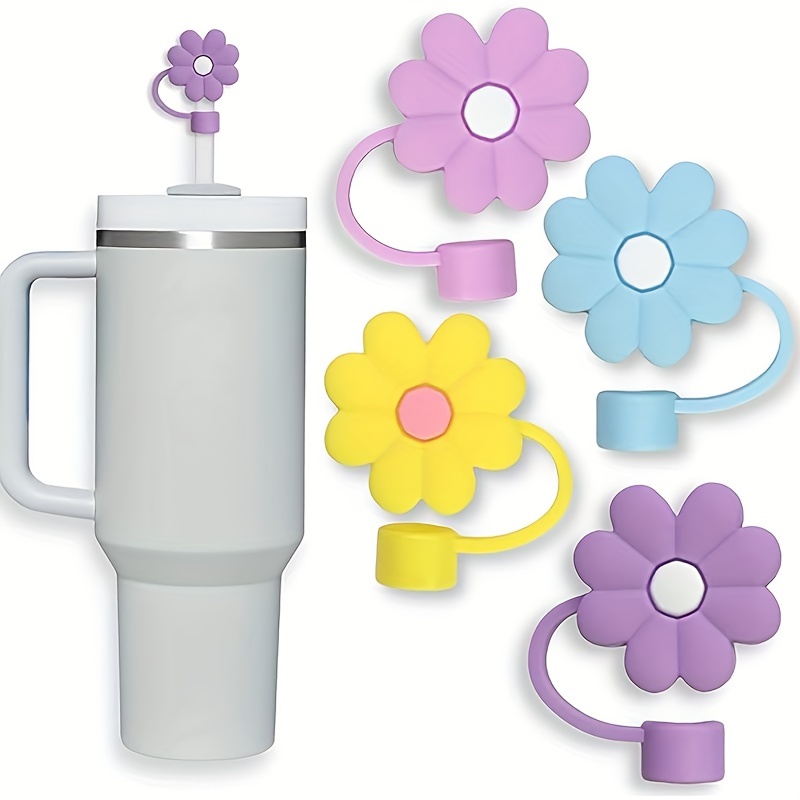 9Pcs 9-10mm Flower Stanley Straw Covers, Reusable Straw Covers Cap