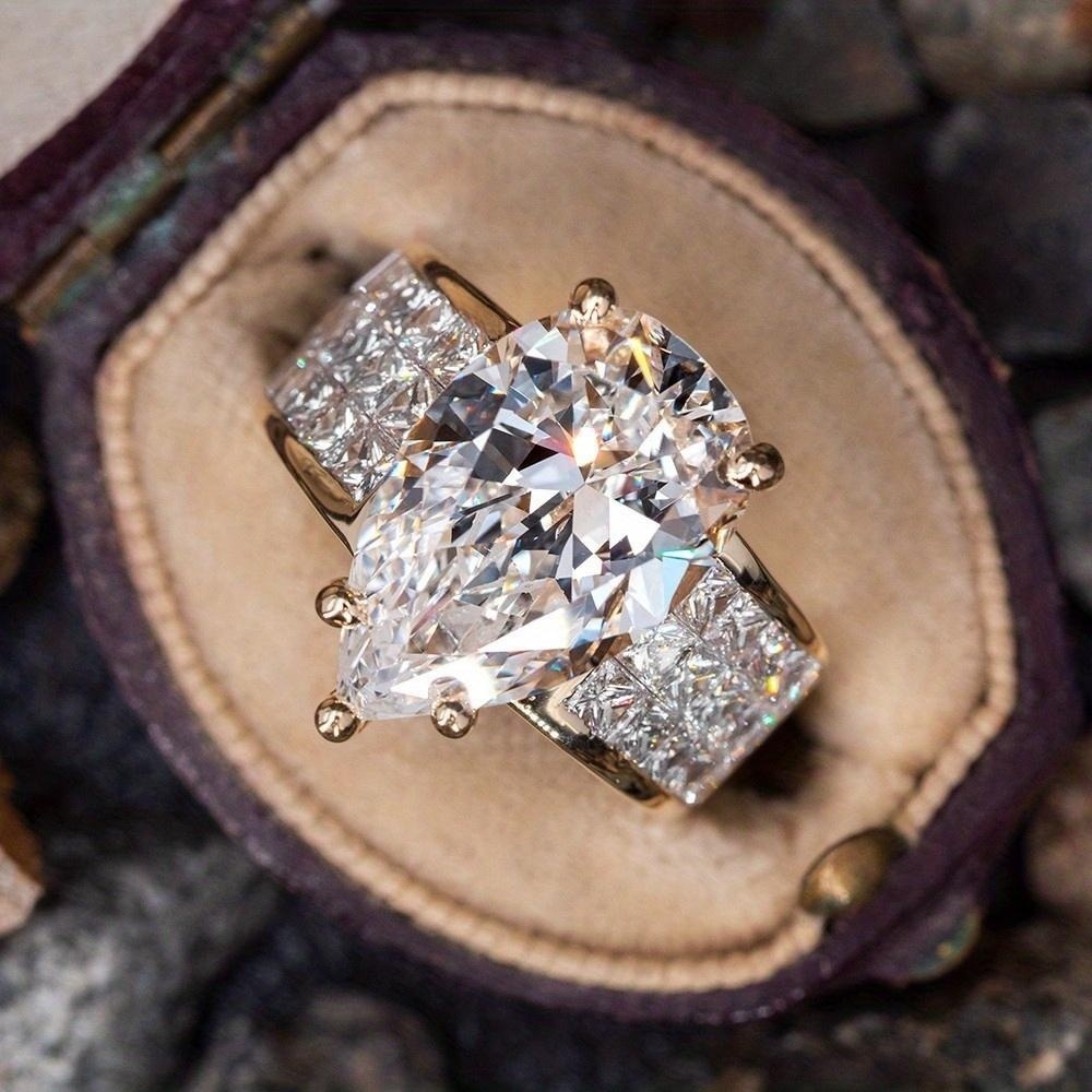 18K Plated Band Ring with Teardrop Zircon, Statement Piece