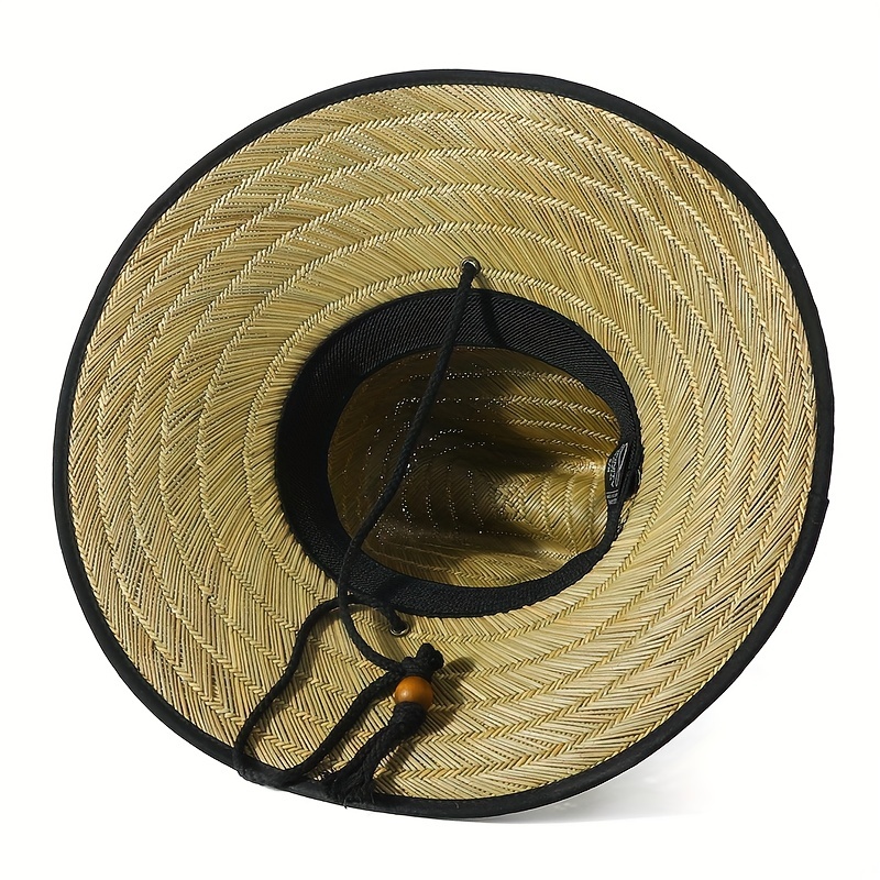 Green Striped Crochet Sun Hat Wide Brim Vintage Boho Straw Hat