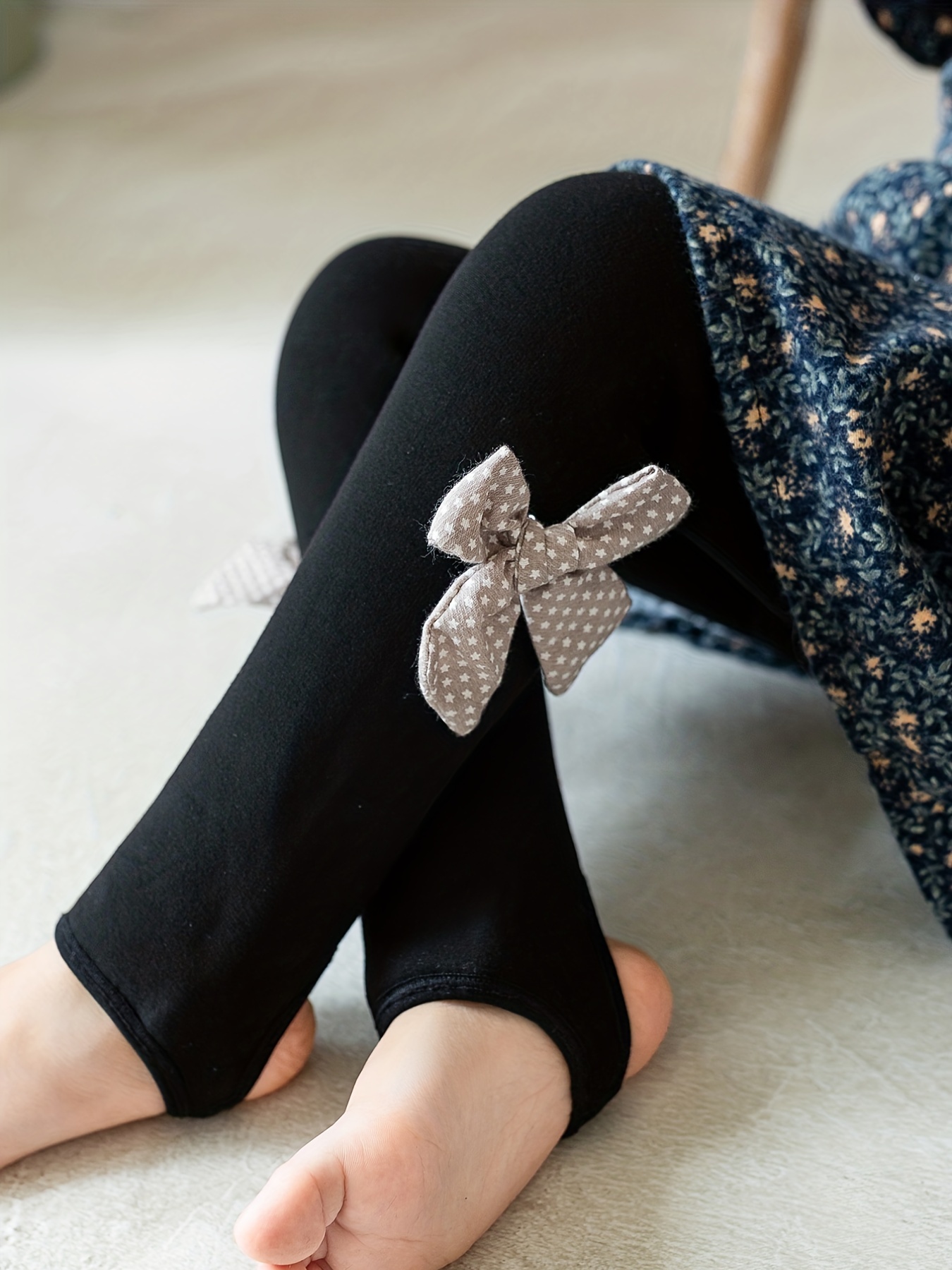 Girls Stirrup Leggings Bowknot Solid Color Cute Versatile - Temu Italy