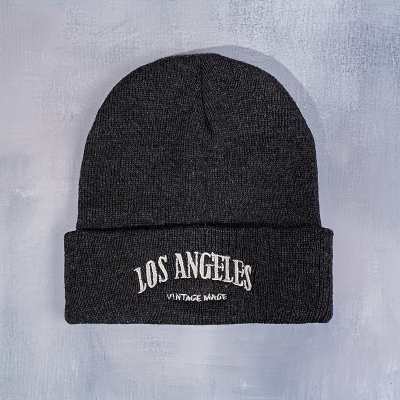 Los Angeles Embroidery Beanie Classic Solid Color Knit Hats - Temu