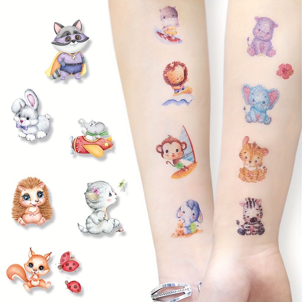 Tatuajes temporales de animales con purpurina para niños, 50 estilos de  tatuajes falsos de animales de la selva para niños y niñas, suministros de