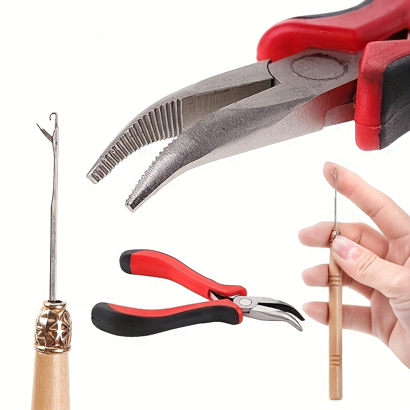 1 Set Hair Extension Tool Kit Plier Hook Pulling Needle Micro Nano