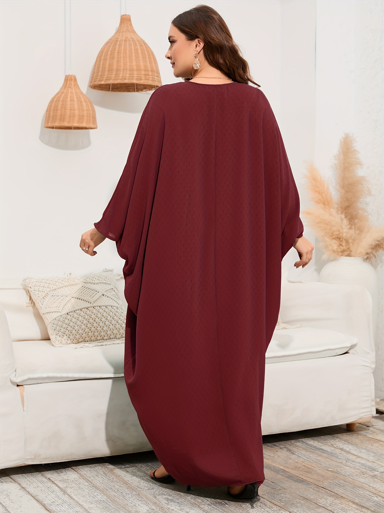 Ramadan Solid Batwing Sleeve Kaftan Dress Elegant Notched Temu