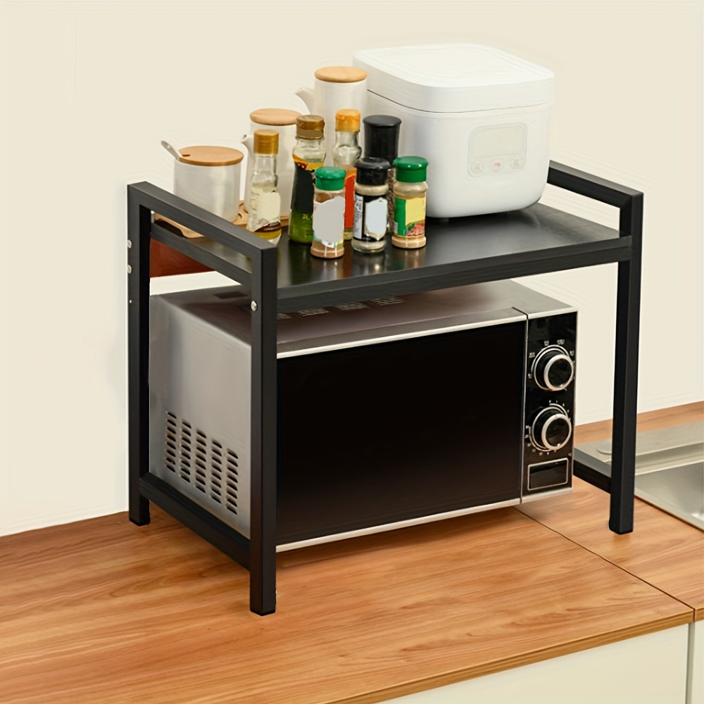 Estantería de almacenamiento de madera de 2 niveles para microondas,  estante de cocina de madera para horno microondas con organizador de  especias